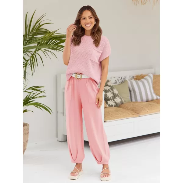 LILLUSORY 2 Piece Outfits For Women Trendy Lounge Sets Cozy Knit Sweater Short Sleeve Fashion Loungewear Set