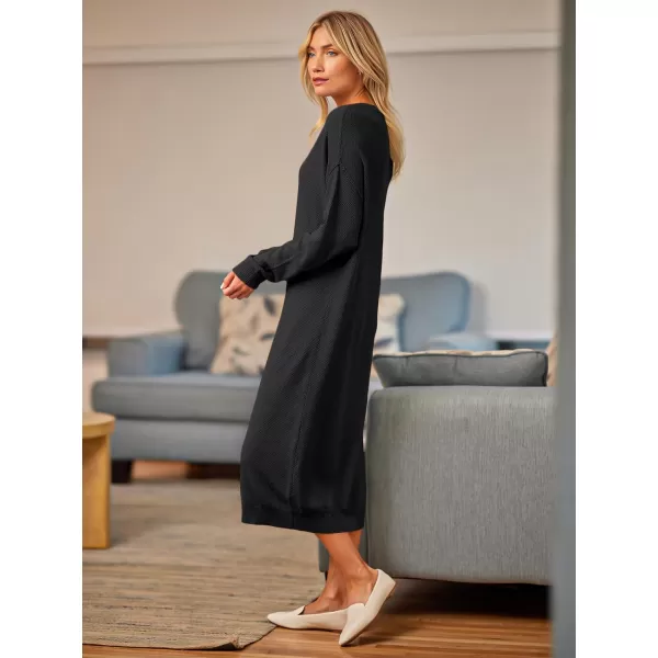 LILLUSORY Women Pullover Sweater Maxi Dresses 2023 Fall Long Sleeve Button V Neck Oversized Waffle Knit Sweaters
