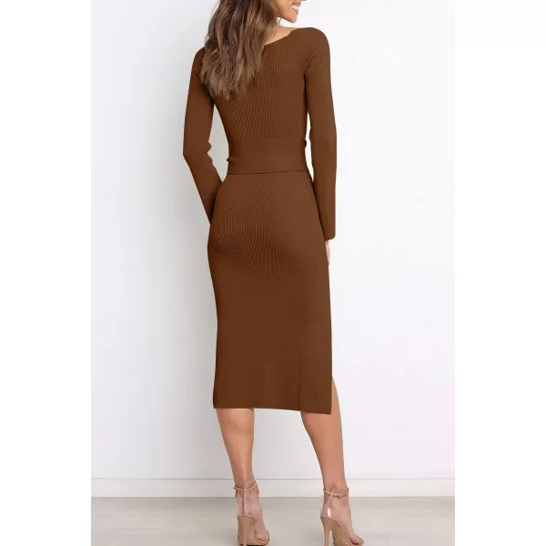 LILLUSORY Women's Sweetheart Neckline Midi Dress Long Sleeve Ribbed Knit Sweater Outfits with Slit and Belt 2024 Spring