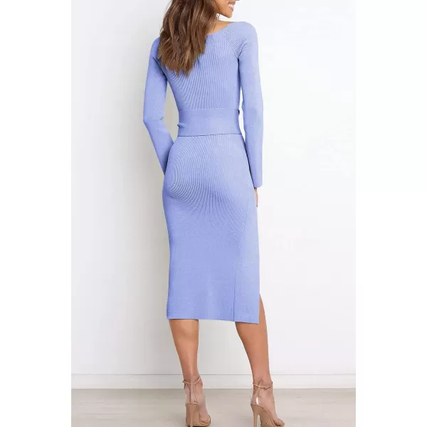 LILLUSORY Women's Sweetheart Neckline Midi Dress Long Sleeve Ribbed Knit Sweater Outfits with Slit and Belt 2024 Spring