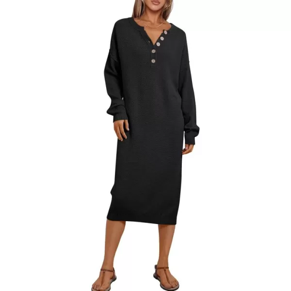 LILLUSORY Women Pullover Sweater Maxi Dresses 2023 Fall Long Sleeve Button V Neck Oversized Waffle Knit Sweaters