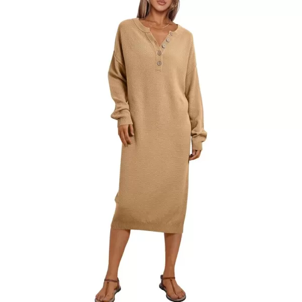 LILLUSORY Women Pullover Sweater Maxi Dresses 2023 Fall Long Sleeve Button V Neck Oversized Waffle Knit Sweaters