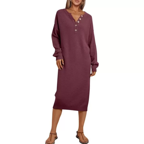 LILLUSORY Women Pullover Sweater Maxi Dresses 2023 Fall Long Sleeve Button V Neck Oversized Waffle Knit Sweaters