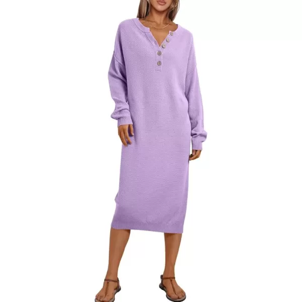 LILLUSORY Women Pullover Sweater Maxi Dresses 2023 Fall Long Sleeve Button V Neck Oversized Waffle Knit Sweaters