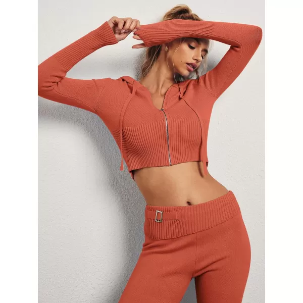 LILLUSORY 2 Piece Knit Sets For Women's Trendy Slim Fit Hooded Sweatsuit Sets