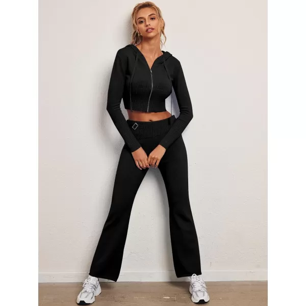 LILLUSORY 2 Piece Knit Sets For Women's Trendy Slim Fit Hooded Sweatsuit Sets