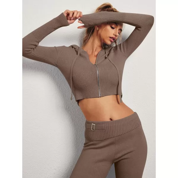 LILLUSORY 2 Piece Knit Sets For Women's Trendy Slim Fit Hooded Sweatsuit Sets