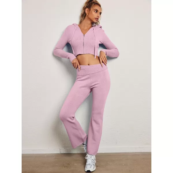 LILLUSORY 2 Piece Knit Sets For Women's Trendy Slim Fit Hooded Sweatsuit Sets