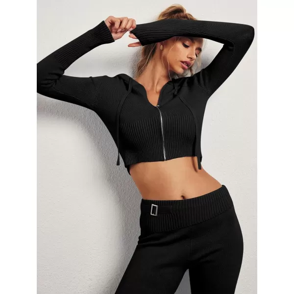 LILLUSORY 2 Piece Knit Sets For Women's Trendy Slim Fit Hooded Sweatsuit Sets