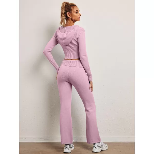 LILLUSORY 2 Piece Knit Sets For Women's Trendy Slim Fit Hooded Sweatsuit Sets