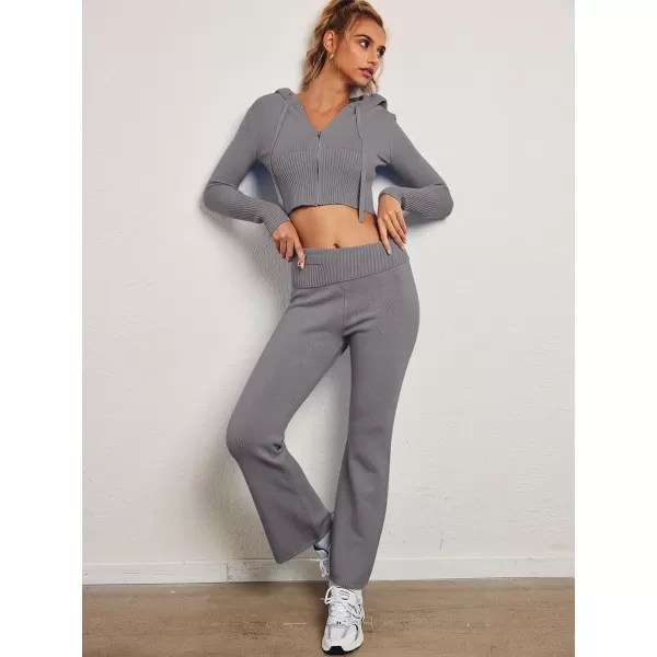 LILLUSORY 2 Piece Knit Sets For Women's Trendy Slim Fit Hooded Sweatsuit Sets