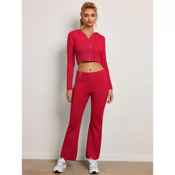 LILLUSORY 2 Piece Knit Sets For Women's Trendy Slim Fit Hooded Sweatsuit Sets