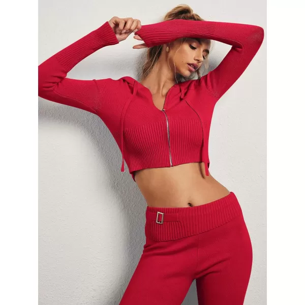 LILLUSORY 2 Piece Knit Sets For Women's Trendy Slim Fit Hooded Sweatsuit Sets