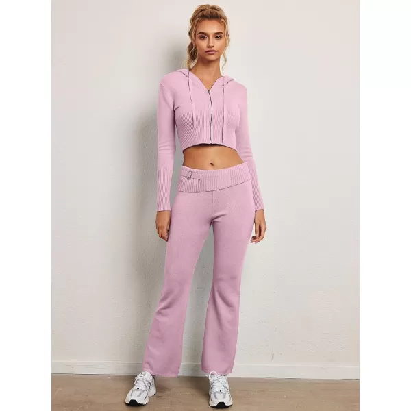 LILLUSORY 2 Piece Knit Sets For Women's Trendy Slim Fit Hooded Sweatsuit Sets