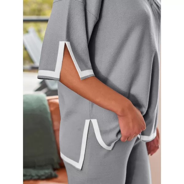 LILLUSORY 2 Piece Lounge Sets Women's Short Sleeve Knit Top Wide Leg Pants Sets
