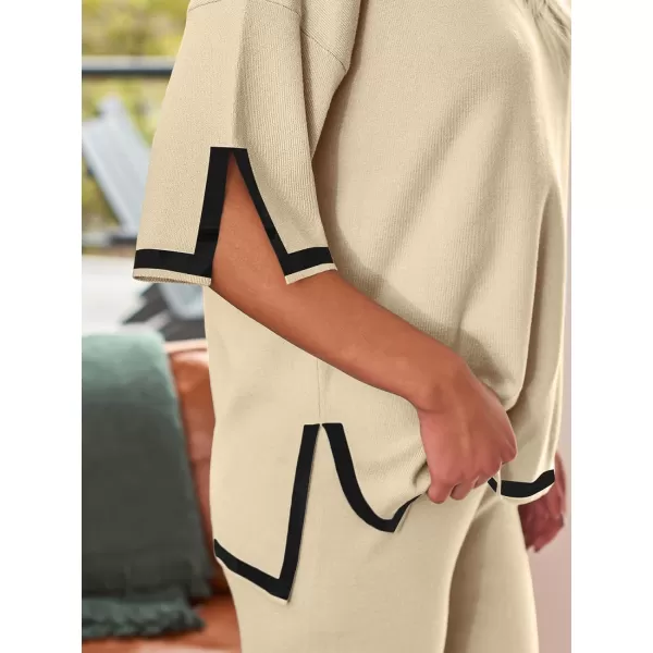 LILLUSORY 2 Piece Lounge Sets Women's Short Sleeve Knit Top Wide Leg Pants Sets