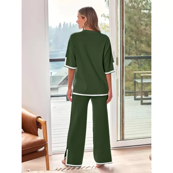 LILLUSORY 2 Piece Lounge Sets Women's Short Sleeve Knit Top Wide Leg Pants Sets