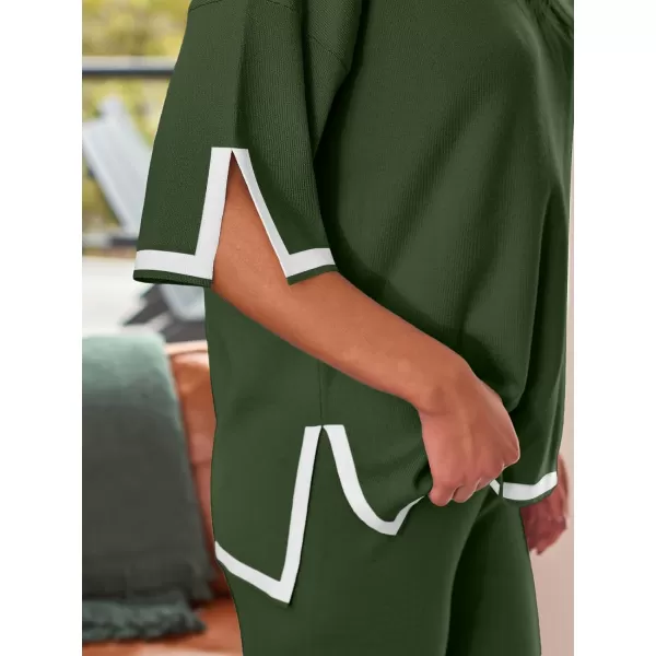 LILLUSORY 2 Piece Lounge Sets Women's Short Sleeve Knit Top Wide Leg Pants Sets