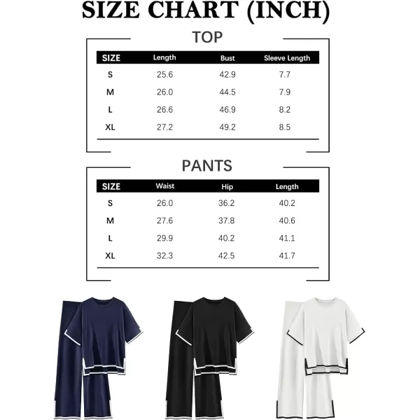 LILLUSORY 2 Piece Lounge Sets Women's Short Sleeve Knit Top Wide Leg Pants Sets