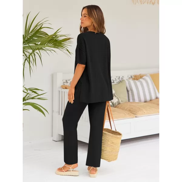 LILLUSORY Lounge Sets for Women 2 Piece Casual Outfits Matching Sets Short Sleeve Cozy knit Tops and Elastic Waisted Pants