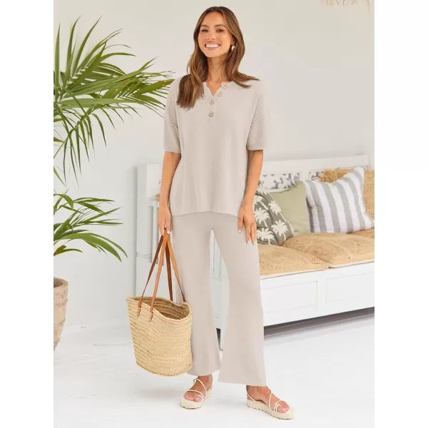 LILLUSORY Lounge Sets for Women 2 Piece Casual Outfits Matching Sets Short Sleeve Cozy knit Tops and Elastic Waisted Pants
