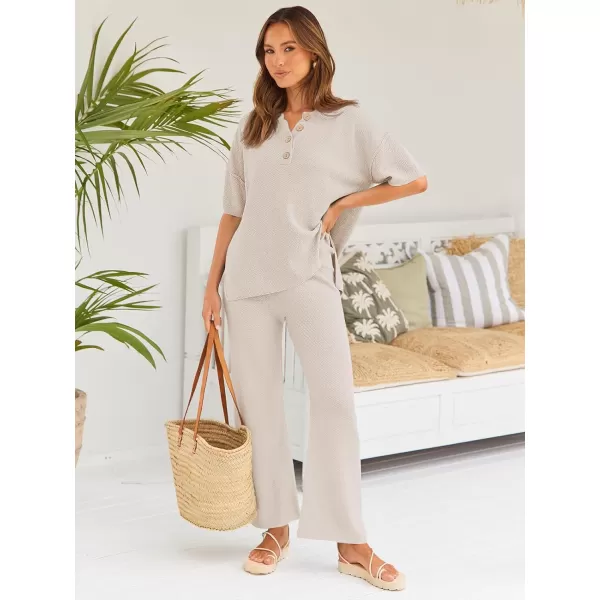 LILLUSORY Lounge Sets for Women 2 Piece Casual Outfits Matching Sets Short Sleeve Cozy knit Tops and Elastic Waisted Pants