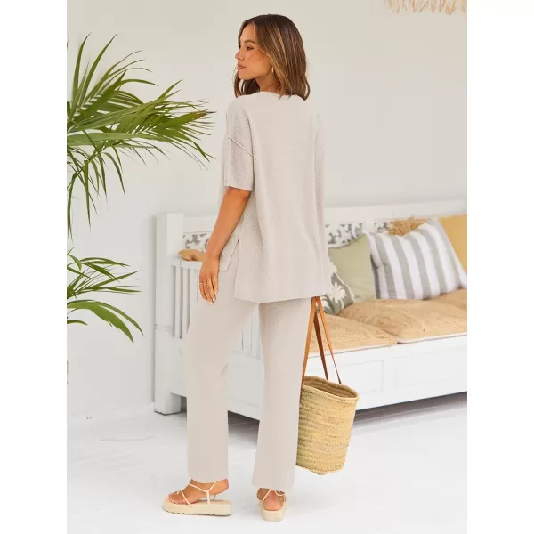 LILLUSORY Lounge Sets for Women 2 Piece Casual Outfits Matching Sets Short Sleeve Cozy knit Tops and Elastic Waisted Pants