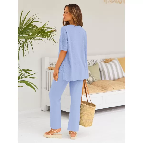 LILLUSORY Lounge Sets for Women 2 Piece Casual Outfits Matching Sets Short Sleeve Cozy knit Tops and Elastic Waisted Pants