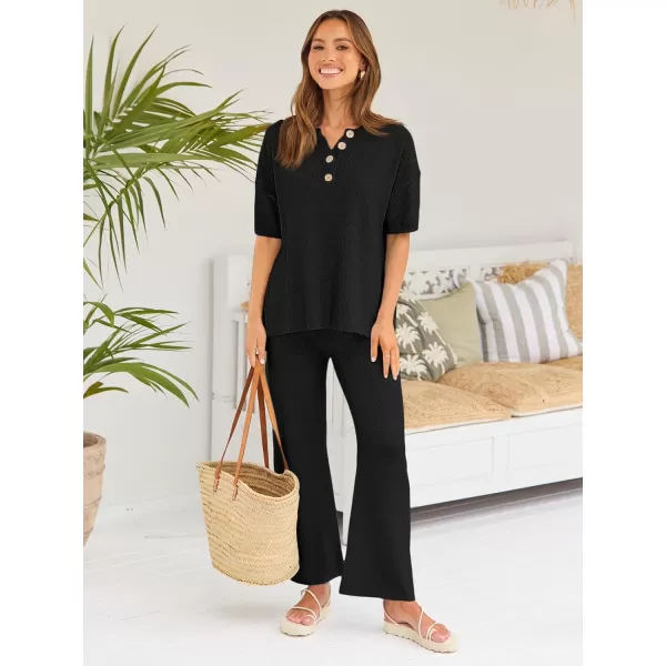 LILLUSORY Lounge Sets for Women 2 Piece Casual Outfits Matching Sets Short Sleeve Cozy knit Tops and Elastic Waisted Pants