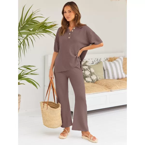 LILLUSORY Lounge Sets for Women 2 Piece Casual Outfits Matching Sets Short Sleeve Cozy knit Tops and Elastic Waisted Pants
