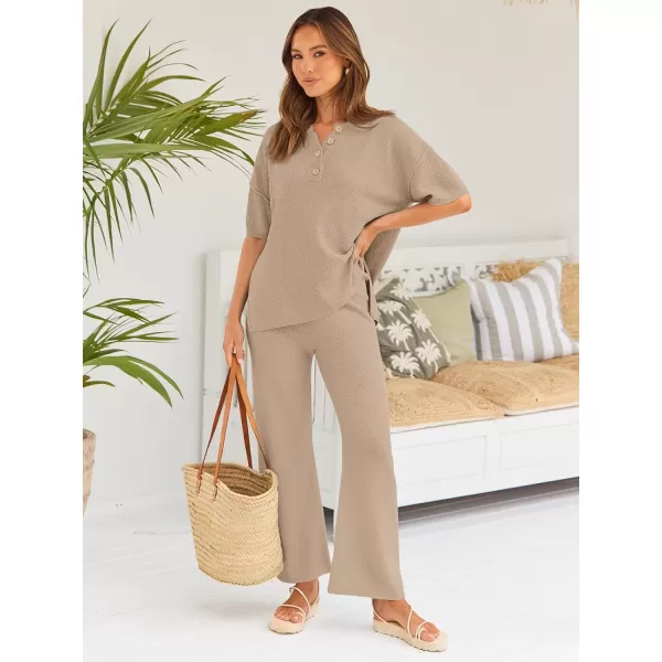 LILLUSORY Lounge Sets for Women 2 Piece Casual Outfits Matching Sets Short Sleeve Cozy knit Tops and Elastic Waisted Pants