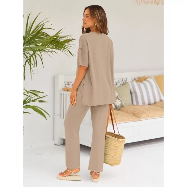 LILLUSORY Lounge Sets for Women 2 Piece Casual Outfits Matching Sets Short Sleeve Cozy knit Tops and Elastic Waisted Pants