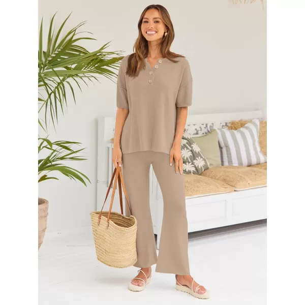 LILLUSORY Lounge Sets for Women 2 Piece Casual Outfits Matching Sets Short Sleeve Cozy knit Tops and Elastic Waisted Pants
