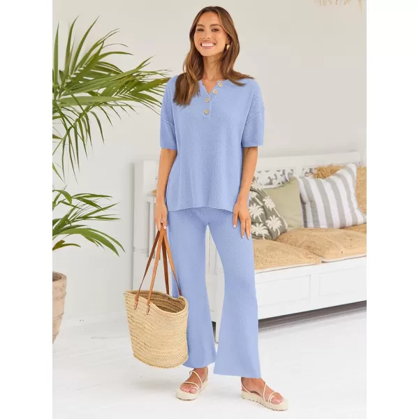 LILLUSORY Lounge Sets for Women 2 Piece Casual Outfits Matching Sets Short Sleeve Cozy knit Tops and Elastic Waisted Pants