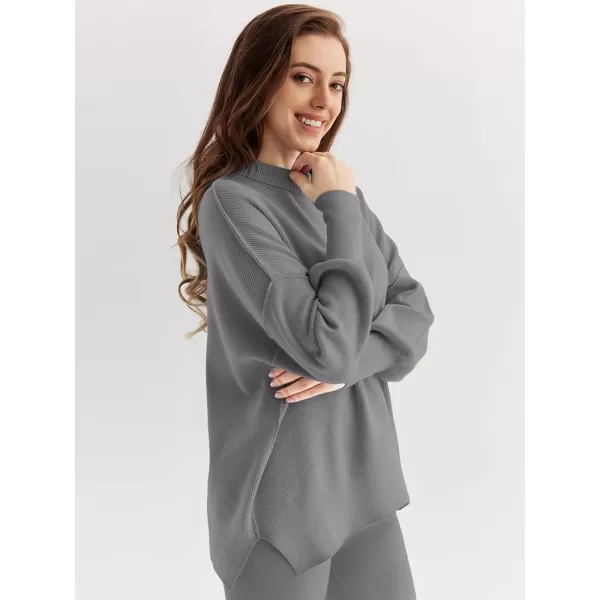 LILLUSORY Women 2 Piece Outfits Sweatsuit Sweater Sets Oversized Knit Pullover Tops Wide Leg Pants Lounge Set