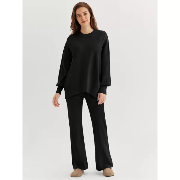 LILLUSORY Women 2 Piece Outfits Sweatsuit Sweater Sets Oversized Knit Pullover Tops Wide Leg Pants Lounge Set