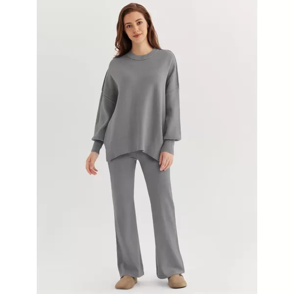 LILLUSORY Women 2 Piece Outfits Sweatsuit Sweater Sets Oversized Knit Pullover Tops Wide Leg Pants Lounge Set