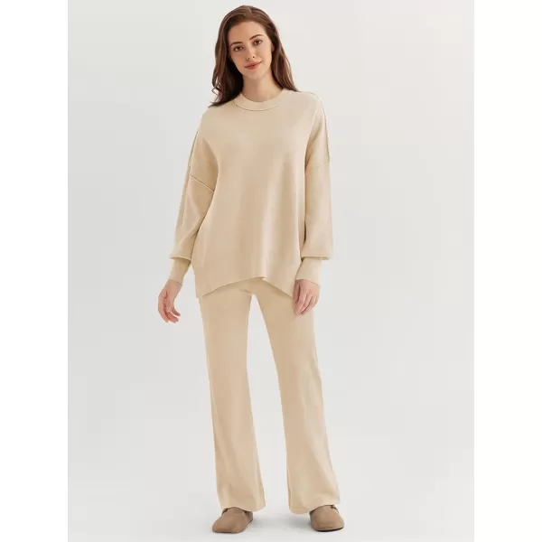 LILLUSORY Women 2 Piece Outfits Sweatsuit Sweater Sets Oversized Knit Pullover Tops Wide Leg Pants Lounge Set