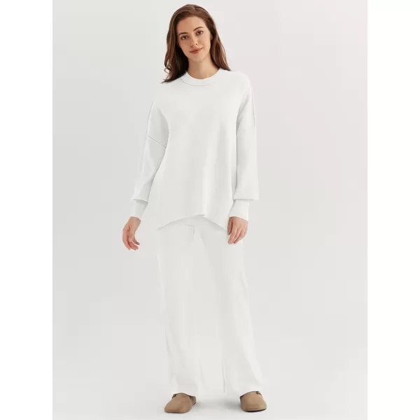 LILLUSORY Women 2 Piece Outfits Sweatsuit Sweater Sets Oversized Knit Pullover Tops Wide Leg Pants Lounge Set