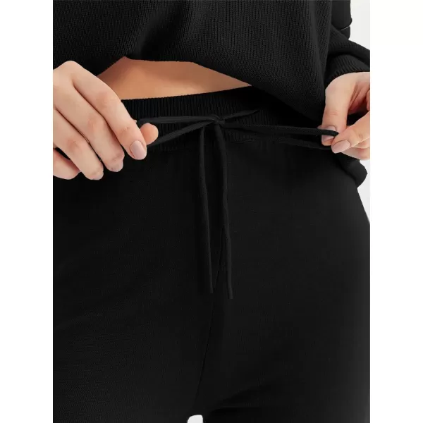 LILLUSORY Women 2 Piece Outfits Sweatsuit Sweater Sets Oversized Knit Pullover Tops Wide Leg Pants Lounge Set