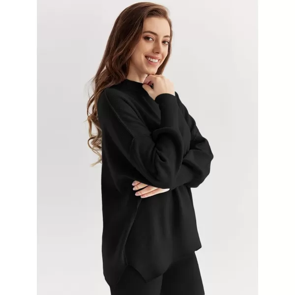 LILLUSORY Women 2 Piece Outfits Sweatsuit Sweater Sets Oversized Knit Pullover Tops Wide Leg Pants Lounge Set
