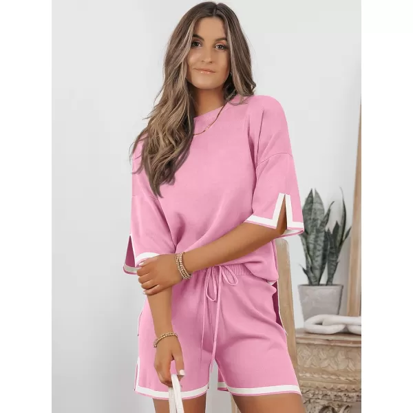 LILLUSORY Women's 2 Piece Outfits Matching Lounge Sets for Women Summer Outfits Tracksuit for Women Knit Tops and Shorts