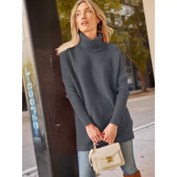 LILLUSORY Women's Turtleneck Oversized Sweaters 2023 Fall Long Batwing Sleeve Spilt Hem Tunic Pullover Sweater Knit Tops