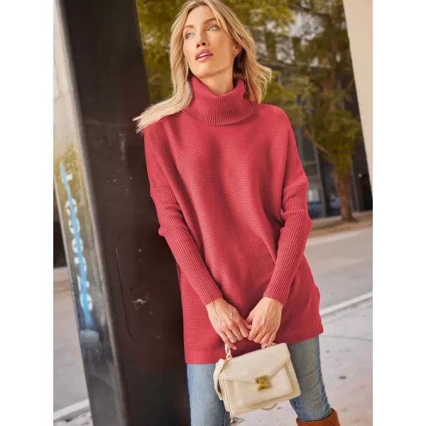 LILLUSORY Women's Turtleneck Oversized Sweaters 2023 Fall Long Batwing Sleeve Spilt Hem Tunic Pullover Sweater Knit Tops