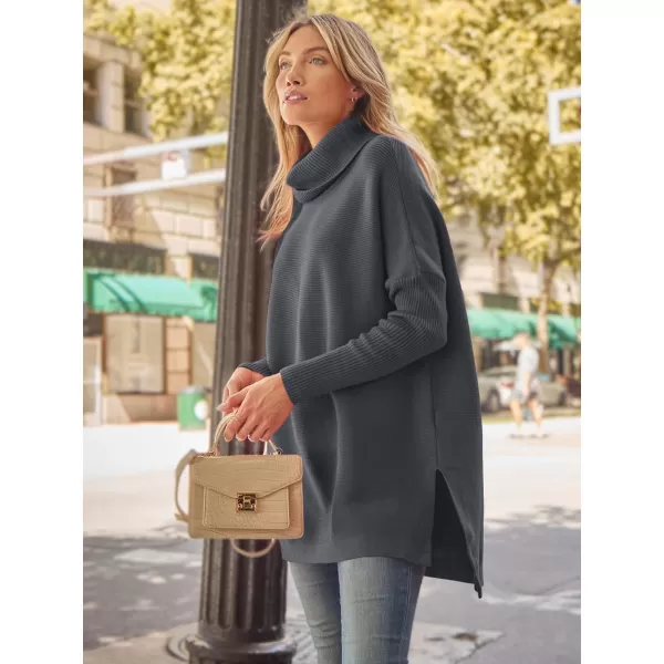 LILLUSORY Women's Turtleneck Oversized Sweaters 2023 Fall Long Batwing Sleeve Spilt Hem Tunic Pullover Sweater Knit Tops