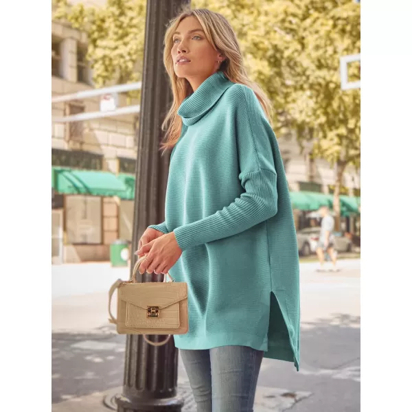 LILLUSORY Women's Turtleneck Oversized Sweaters 2023 Fall Long Batwing Sleeve Spilt Hem Tunic Pullover Sweater Knit Tops