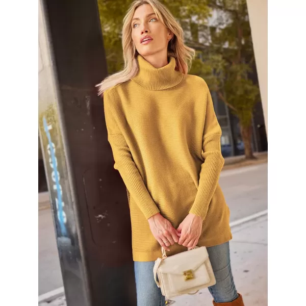 LILLUSORY Women's Turtleneck Oversized Sweaters 2023 Fall Long Batwing Sleeve Spilt Hem Tunic Pullover Sweater Knit Tops
