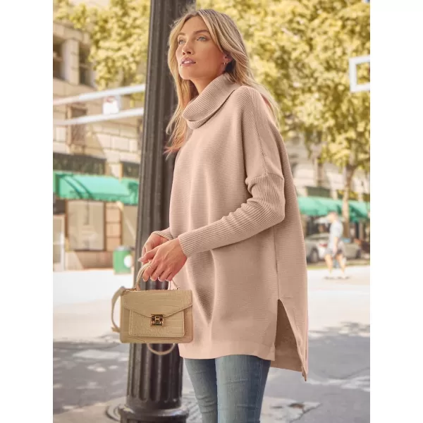 LILLUSORY Women's Turtleneck Oversized Sweaters 2023 Fall Long Batwing Sleeve Spilt Hem Tunic Pullover Sweater Knit Tops