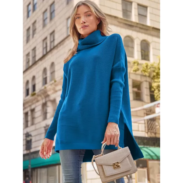 LILLUSORY Women's Turtleneck Oversized Sweaters 2023 Fall Long Batwing Sleeve Spilt Hem Tunic Pullover Sweater Knit Tops
