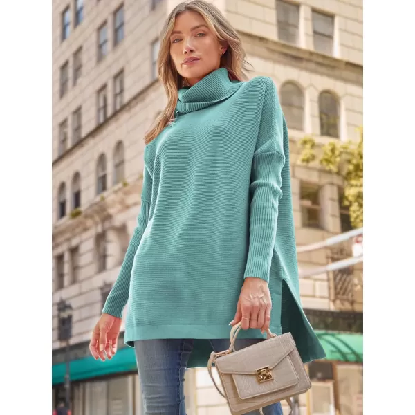 LILLUSORY Women's Turtleneck Oversized Sweaters 2023 Fall Long Batwing Sleeve Spilt Hem Tunic Pullover Sweater Knit Tops